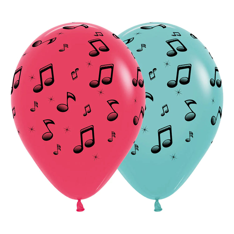 Sempertex 30cm Music Notes Fashion Assorted Latex Balloons 12PK Pack of 12