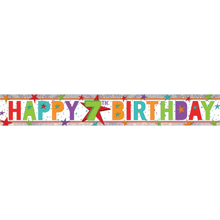 Banner Holographic Happy Birthday 7th Multi-Coloured