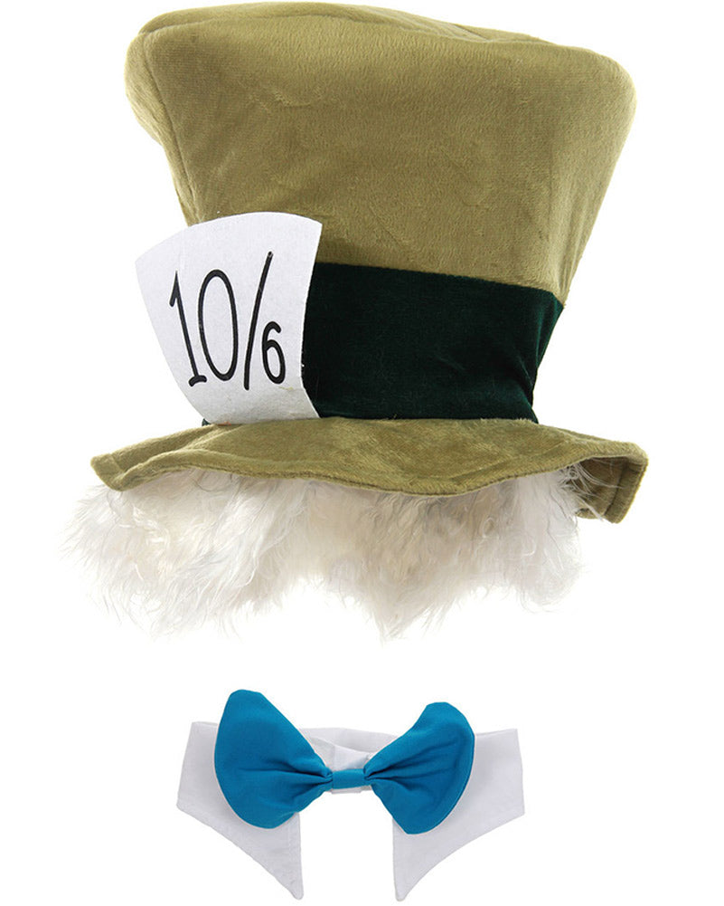 Alice in Wonderland Mad Hatter Hat with Hair and Collar Deluxe Set