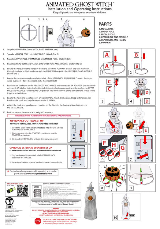 Animated Ghost Witch Prop 2.1m (US PLUG)