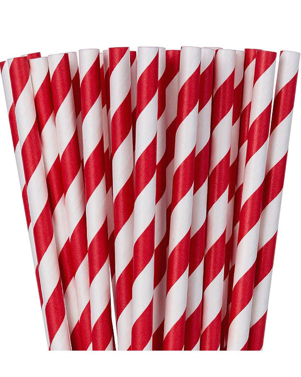 Apple Red Chevron Striped Paper Straws Pack of 24