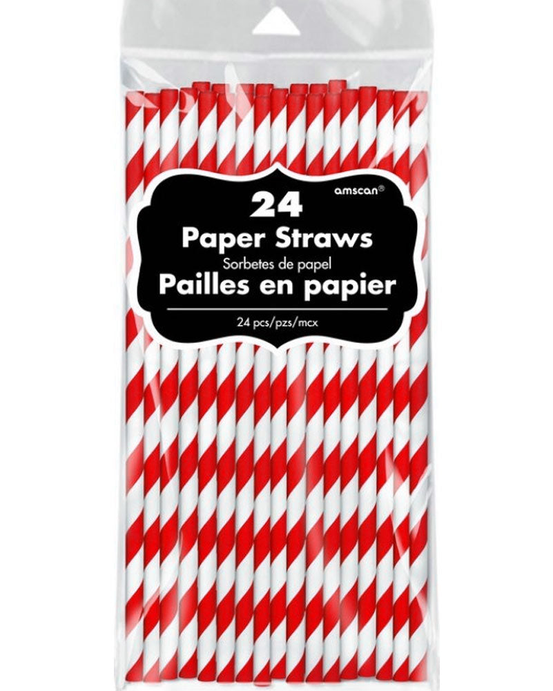 Apple Red Chevron Striped Paper Straws Pack of 24