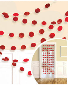 Apple Red Round String Glitter Decoration Pack of 6