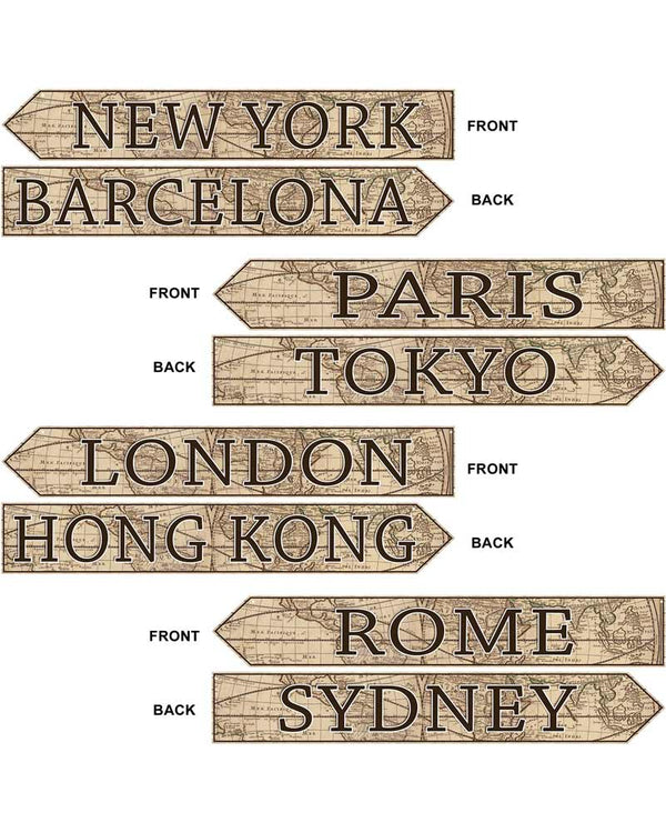 Around the World Street Sign Cutouts Pack of 4
