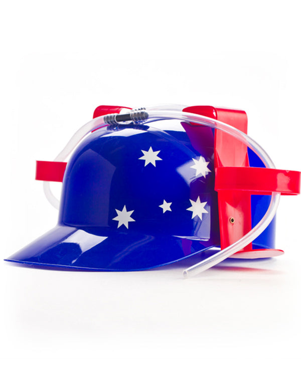 Image of blue and red drinking hat with white Southern Cross stars.