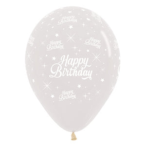 Sempertex 30cm Happy Birthday Twinkling Stars Crystal Clear Latex Balloons, 6PK Pack of 6