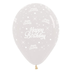 Sempertex 30cm Happy Birthday Twinkling Stars Crystal Clear Latex Balloons 6PK Pack of 6