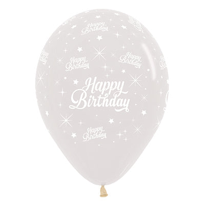 Sempertex 30cm Happy Birthday Twinkling Stars Crystal Clear Latex Balloons 6PK Pack of 6