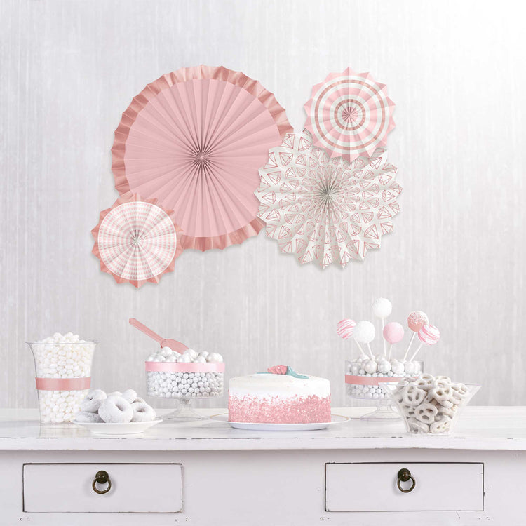 Blush Wedding Paper Fans Hot-Stamped Pack of 4