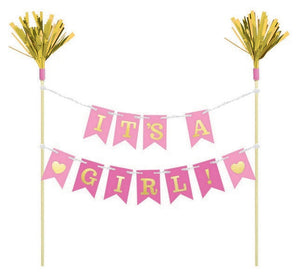 Cake Pick Its a Girl  - Wood with Paper & Foil