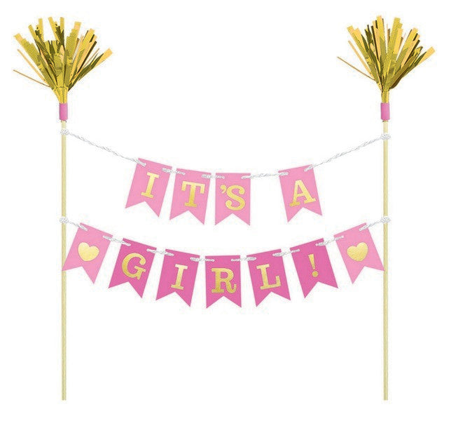 Cake Pick Its a Girl  - Wood with Paper & Foil