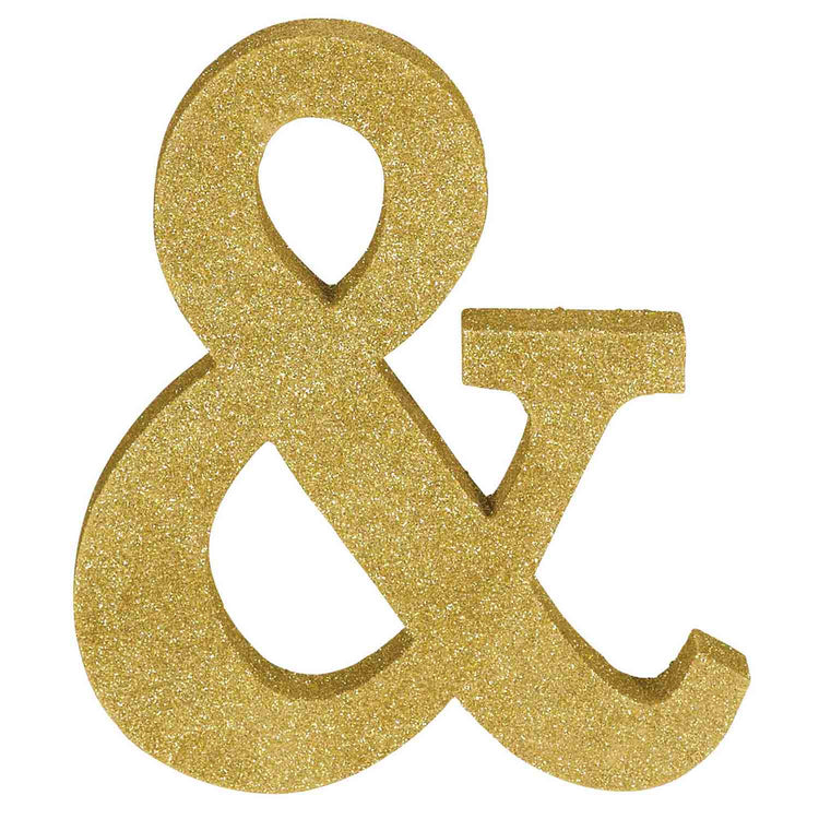 Letter Symbol & Ampersand Gold Glittered Decoration MDF