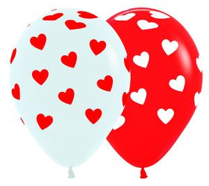 Classic Hearts on Fashion Red and White 30cm Sempertex Latex Balloons Pack of 12