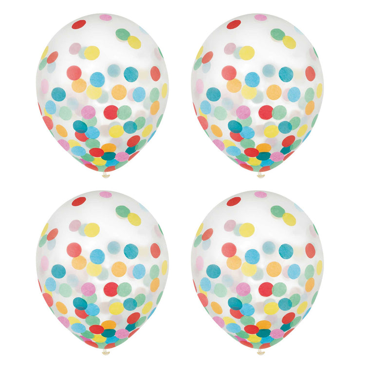 Latex Balloons 30cm & Confetti Multi-Coloured Pack of 6