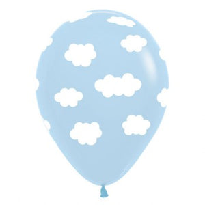 Sempertex 30cm White Clouds on Fashion Light Blue Latex Balloons 12PK Pack of 12