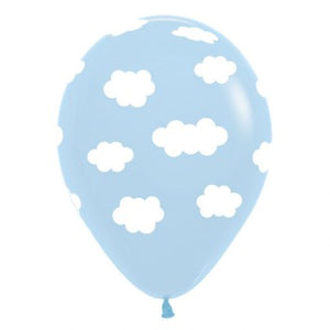 Sempertex 30cm White Clouds on Fashion Light Blue Latex Balloons, 12PK Pack of 12