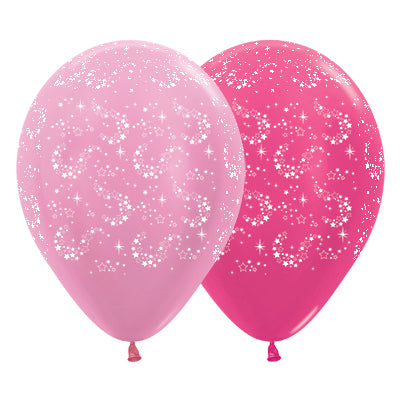 Sempertex 30cm Sparkling Stars Satin Pearl Pink & Metallic Fuchsia Latex Balloons, 25PK Pack of 25