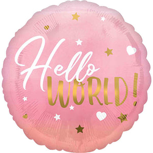 45cm Standard HX Pink Baby Girl Hello World Balloon