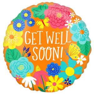 45cm Standard HX Get Well Soon Orange Floral Balloon