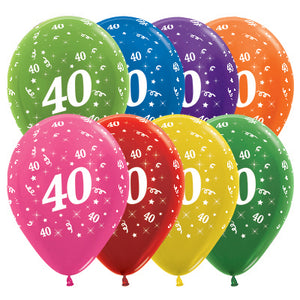 Sempertex 30cm Age 40 Metallic Assorted Latex Balloons Pack of 25