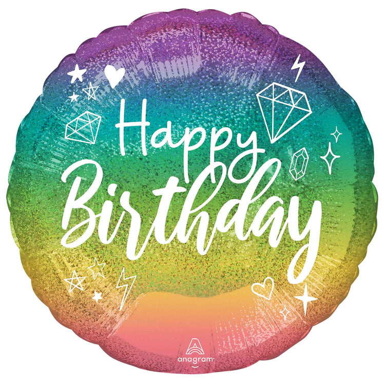45cm Standard Sparkle Happy Birthday Holographic Balloon