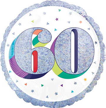 45cm Standard Holographic Heres to Your Birthday 60 Balloon