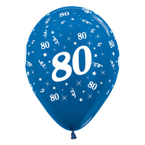 Sempertex 30cm Age 80 Metallic Blue Latex Balloons, 6PK Pack of 6