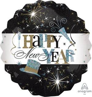 Happy New Year Elegant Celebrate Round 71cm Foil Balloon