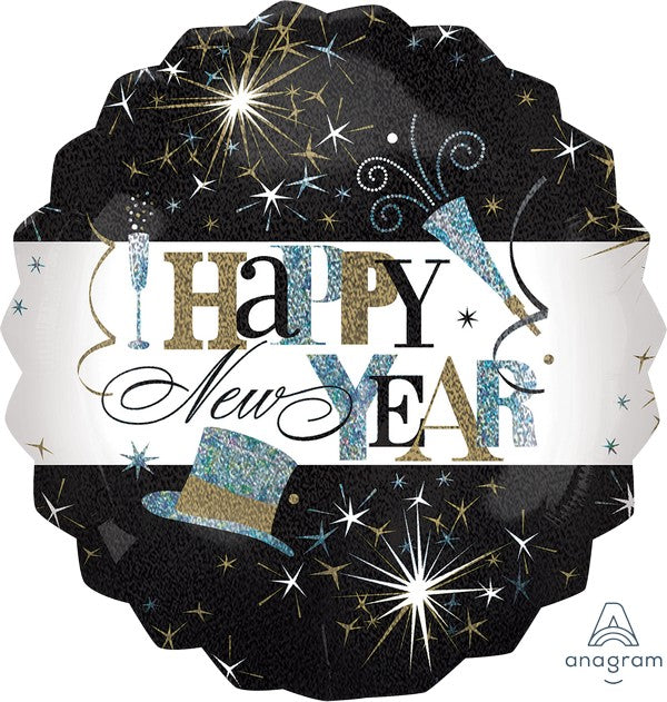 Happy New Year Elegant Celebrate Round 71cm Foil Balloon