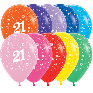 Sempertex 30cm Age 21 Fashion Assorted Latex Balloons, 25PK Pack of 25