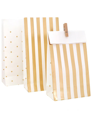 Gold Stripes and Dots Lolly Bags Pack of 10