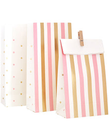 Gold and Pink Stripe and Dots Lolly Bags Pack of 10