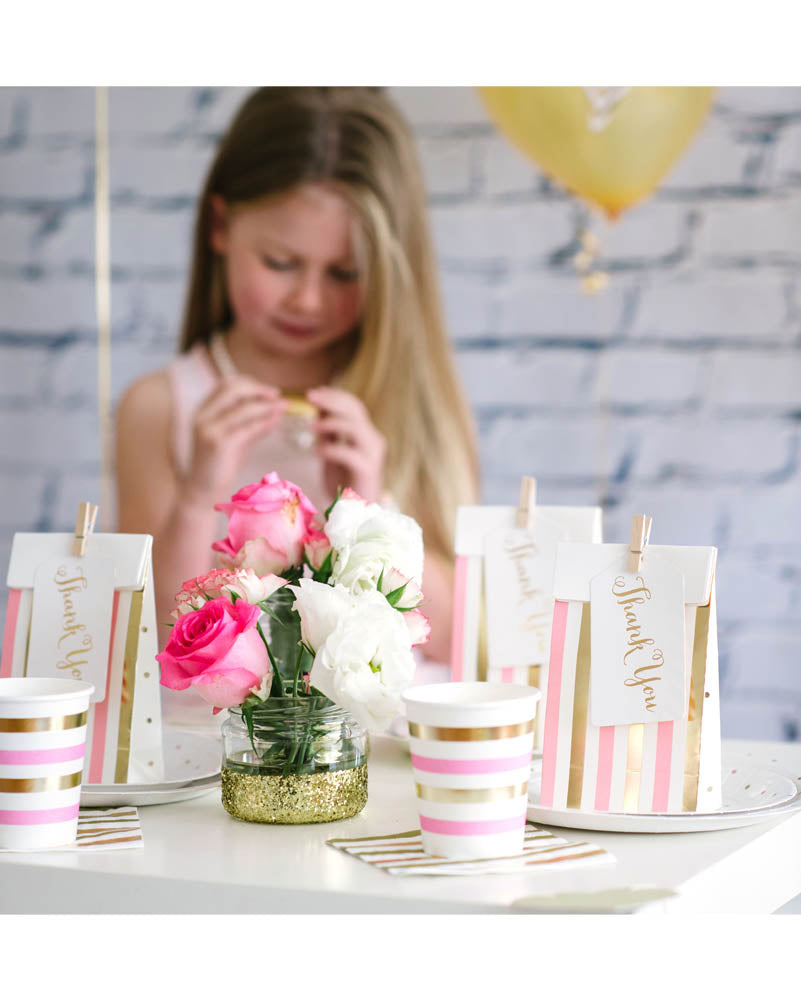 Gold and Pink Stripe and Dots Lolly Bags Pack of 10