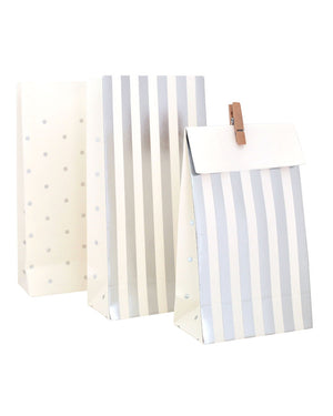 Christmas Silver Stripes and Dots Paper Lolly Bags Pack of 10