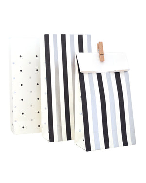 Silver and Black Stripes and Dots Lolly Bags Pack of 10