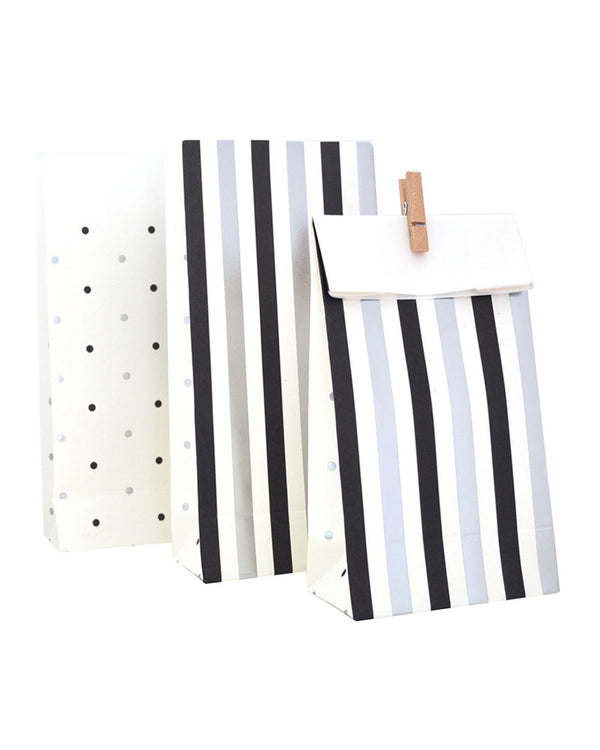 Silver and Black Stripes and Dots Lolly Bags Pack of 10