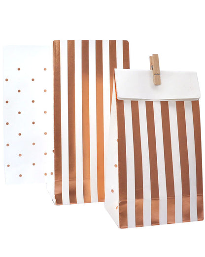 Rose Gold Stripes and Dots Lolly Bags Pack of 10