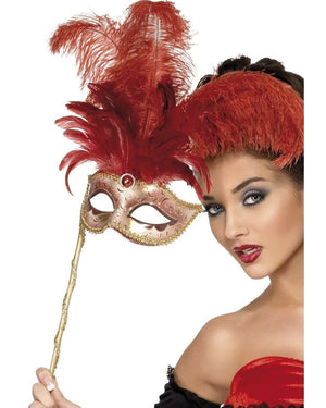 Baroque Fantasy Red Plume Eye Mask
