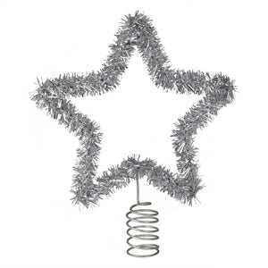 Merry & Bright Christmas Silver Tinsel Star Tree Topper