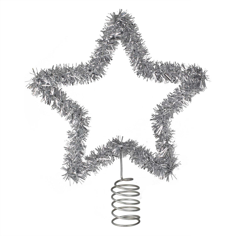 Merry & Bright Christmas Silver Tinsel Star Tree Topper