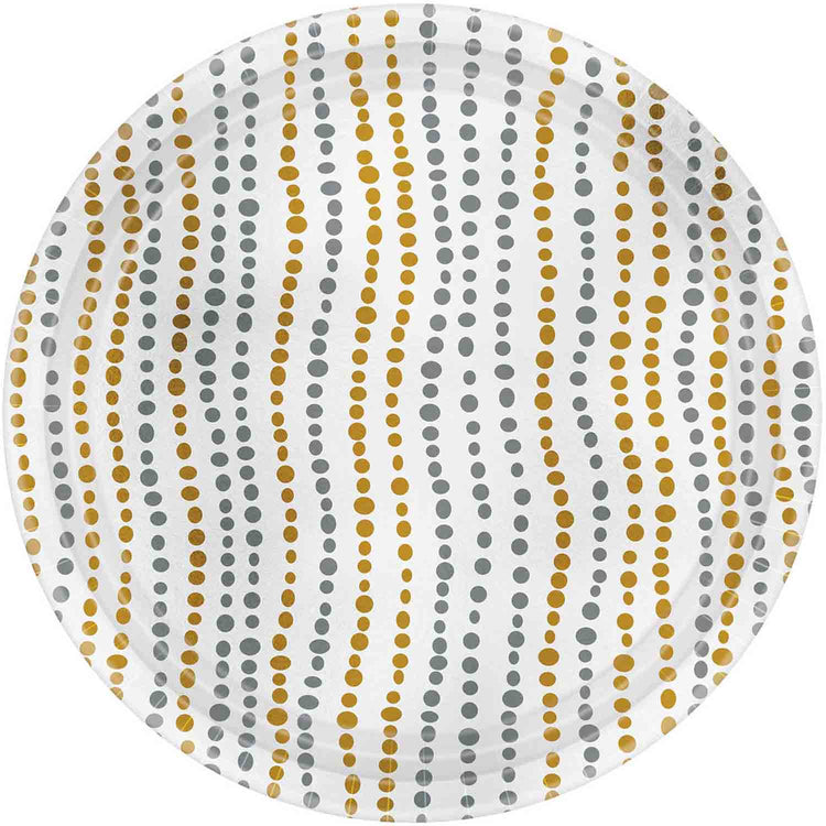 Modern Dot 10in/26cm Paper & Metallic Gold & Silver Round Plates Pack of 8