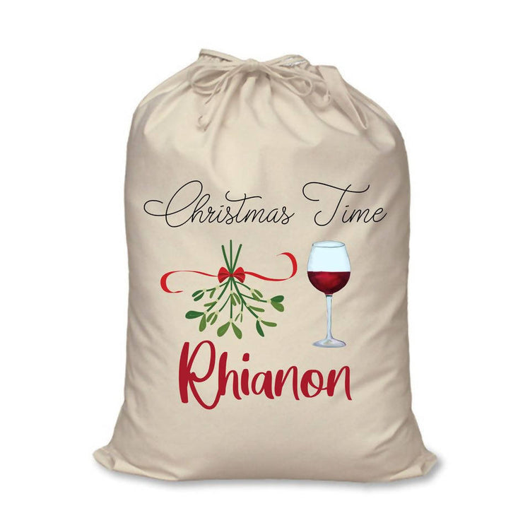 Mistletoe and Wine Personalised Santa Sack