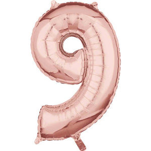 Mid-Size Shape Rose Gold Numeral 9 Balloon