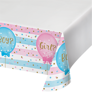 Gender Reveal Balloons Tablecover Plastic Border Print 137cm x 259cm