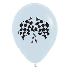 Sempertex 30cm Racing Flags Fashion White & Black Ink  Latex Balloons 6PK Pack of 6