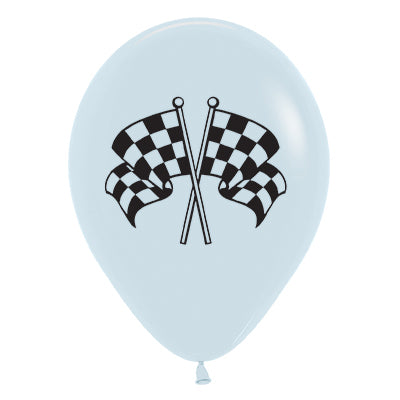 Sempertex 30cm Racing Flags Fashion White & Black Ink  Latex Balloons 6PK Pack of 6