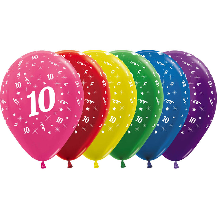 Sempertex 30cm Age 10 Metallic Assorted Latex Balloons 25Pk