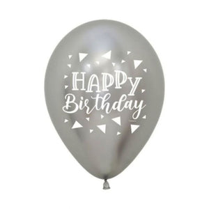 Sempertex 30cm Happy Birthday Triangles Metallic Reflex Silver Latex Balloons 12PK Pack of 12