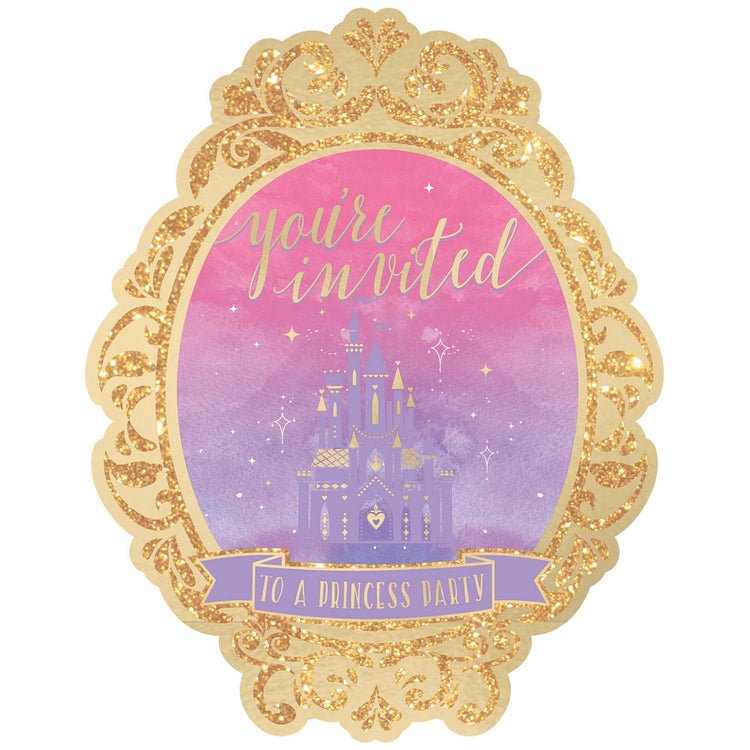 Disney Princess Once Upon A Time Deluxe Glittered Invitations Pack of 8