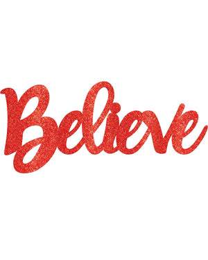 Believe Red Glitter Photo Prop Sign